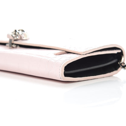 Alexander McQueen Calfskin Crocodile Embossed Skull Wallet on Chain Baby Pink 9 of 9