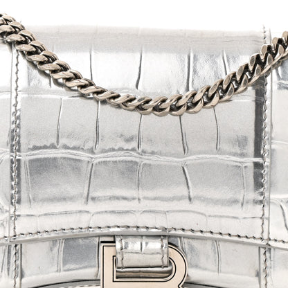 Balenciaga Metallic Calfskin Crocodile Embossed Hourglass Chain Bag Silver 9 of 17
