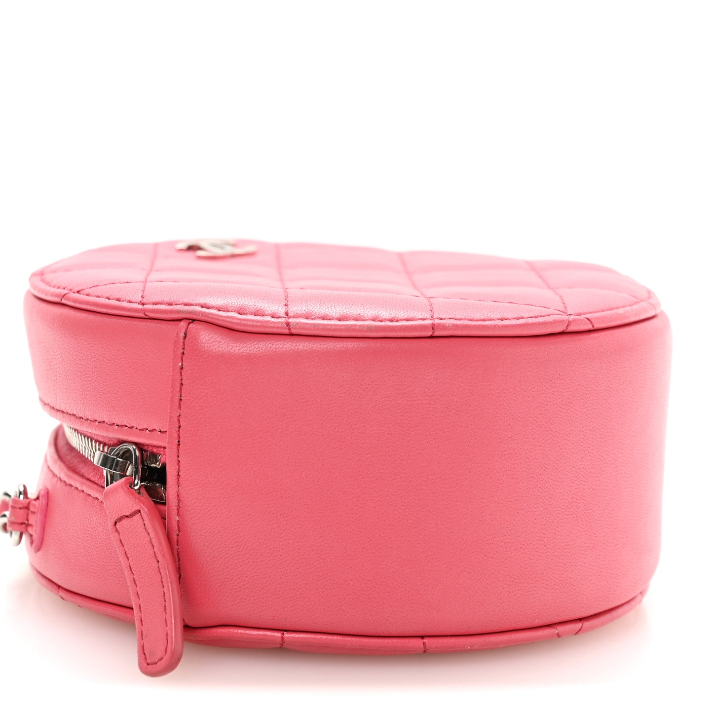 Lambskin Quilted Round Clutch With Chain Pink