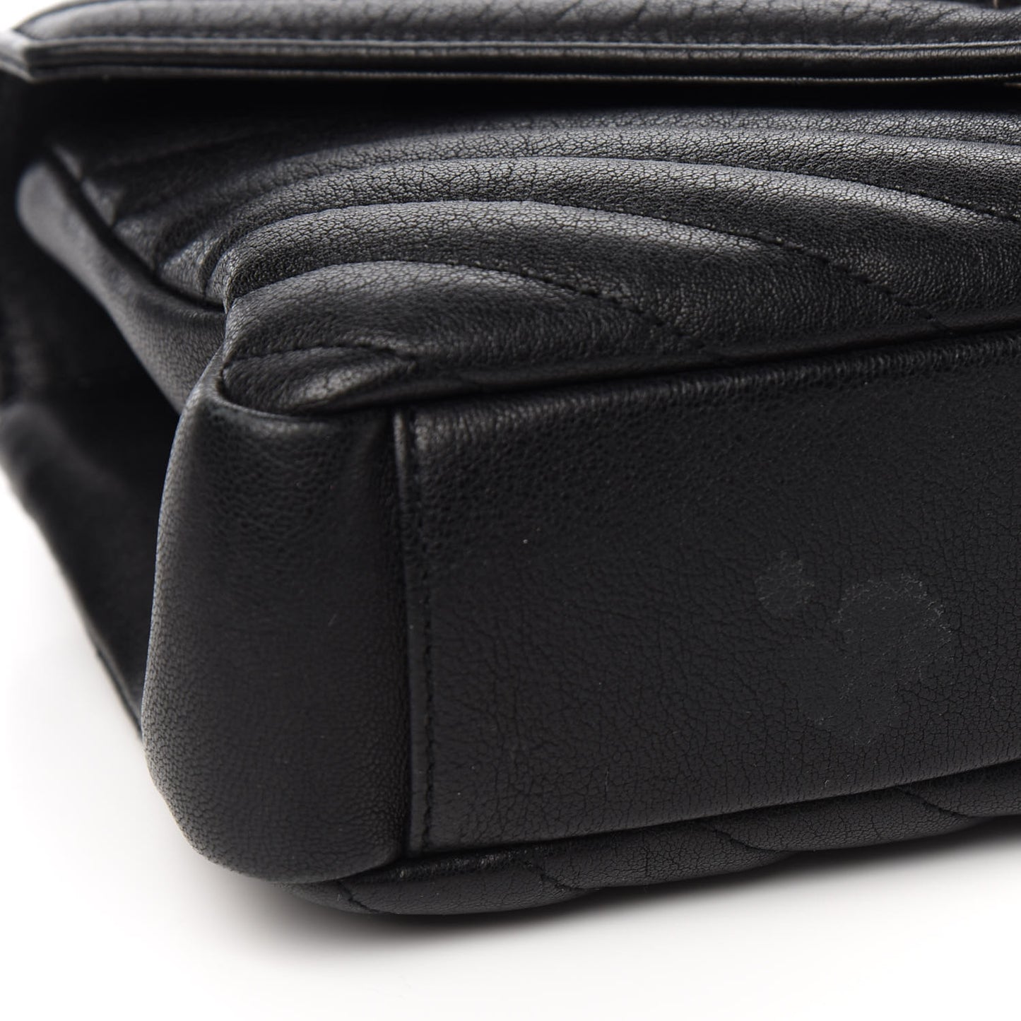 Sheepskin Matelasse Chevron Monogram Medium College Bag Black