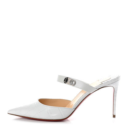 Christian Louboutin Calfskin Crocodile Embossed Choc Lock 85 Sandals 38.5 Bianco 1 of 7