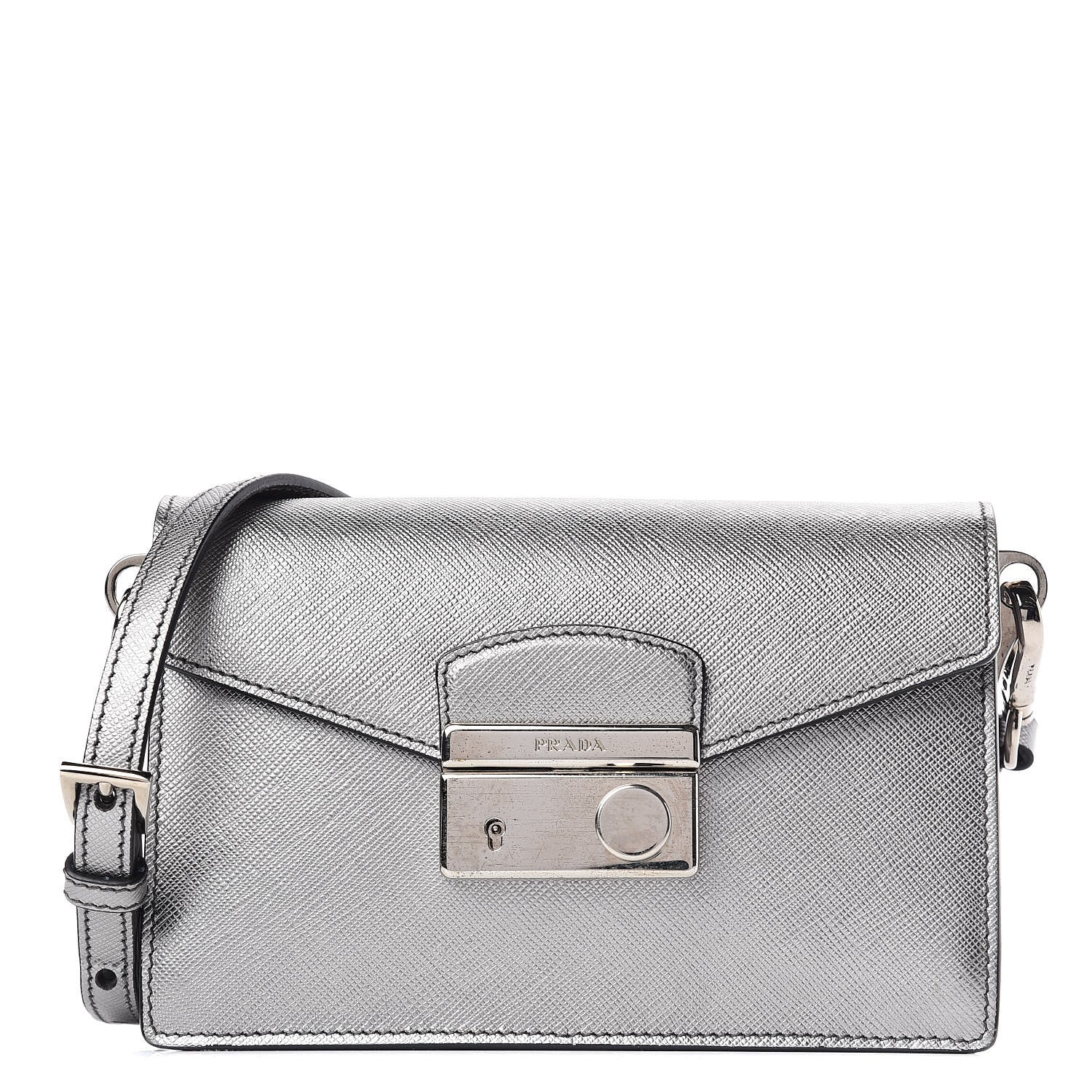 Prada Metallic Saffiano Lux Sound Crossbody Bag Cromo 1 of 9