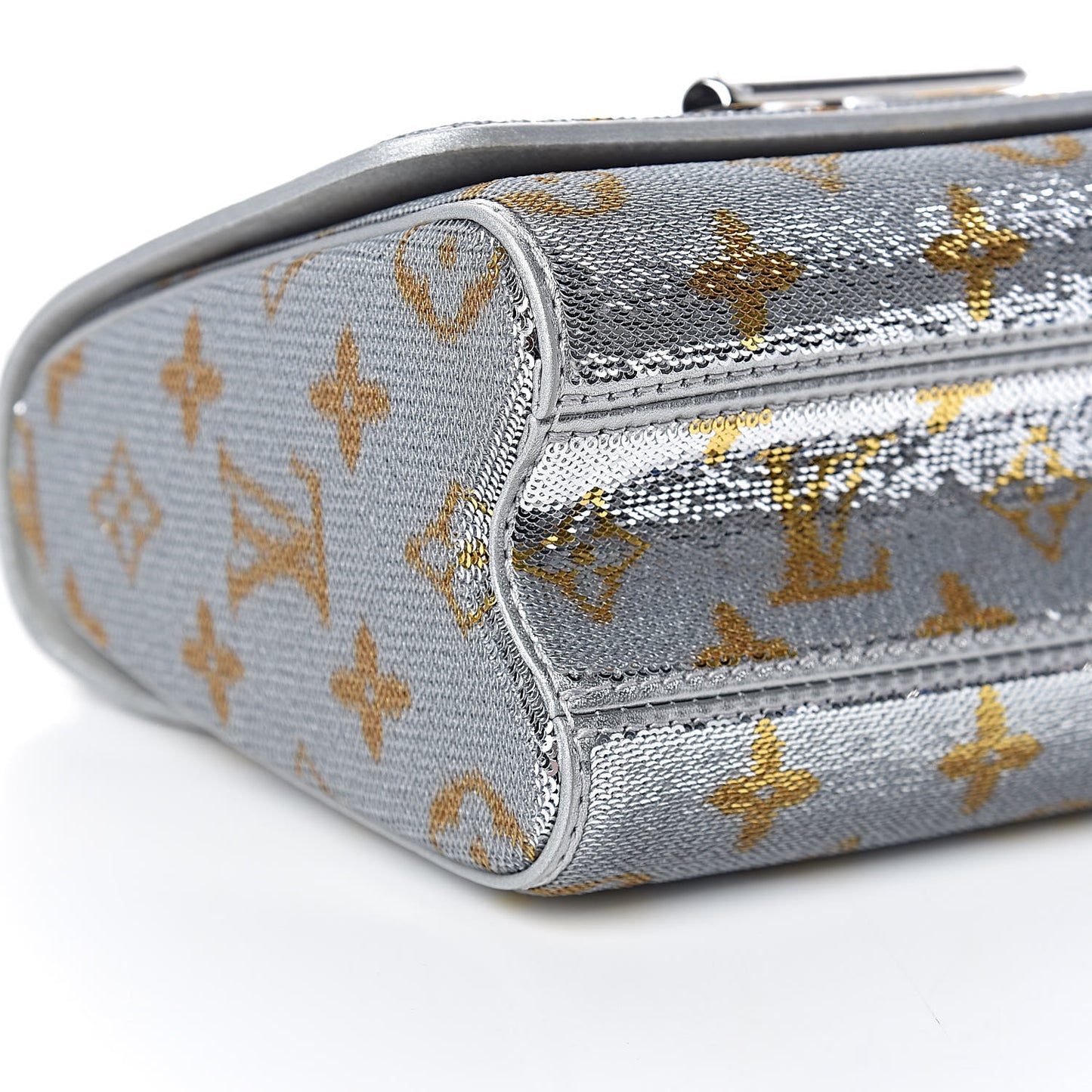 Sequins Monogram Twist Shoulder Bag PM Gold Silver