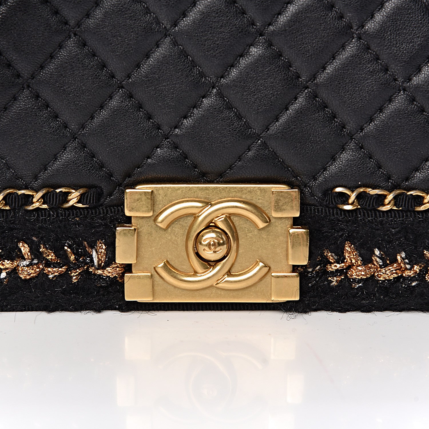 Chanel Tweed Lambskin Quilted Medium Braided Jacket Boy Flap Black 12 of 12