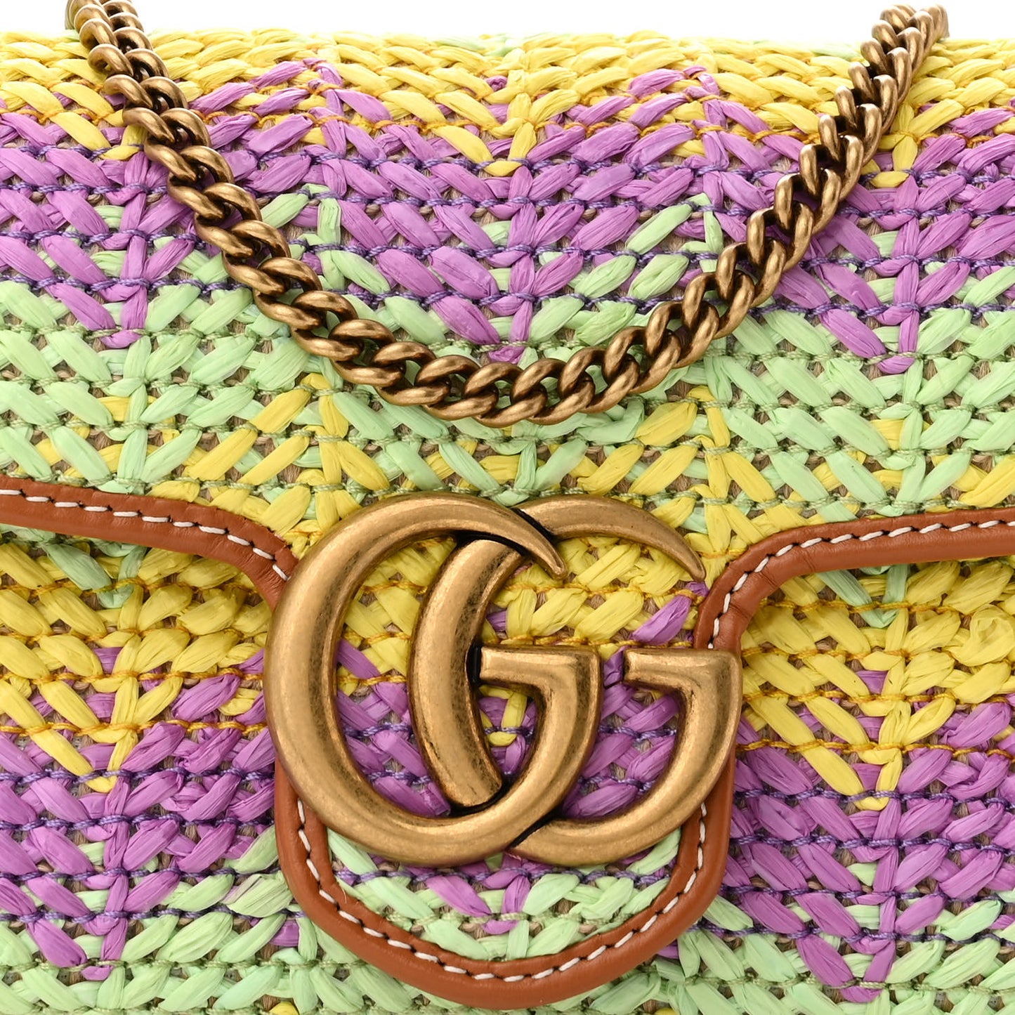 Woven Raffia Calfskin Super Mini GG Marmont Shoulder Bag Multicolor