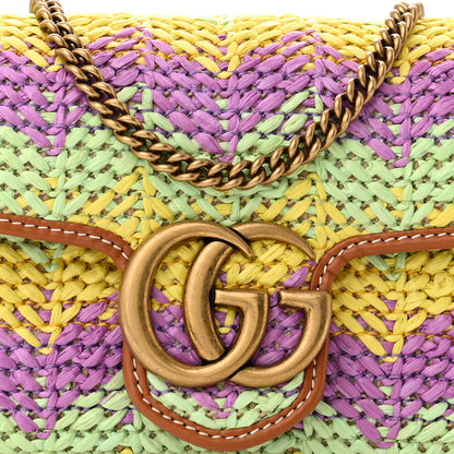 Gucci Woven Raffia Calfskin Super Mini GG Marmont Shoulder Bag Multicolor 8 of 11