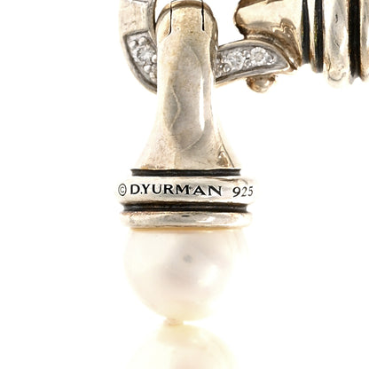 David Yurman Sterling Silver Diamond Cultured Freshwater Pearl 8-8.5mm Buckle Necklace 36" 5 of 5