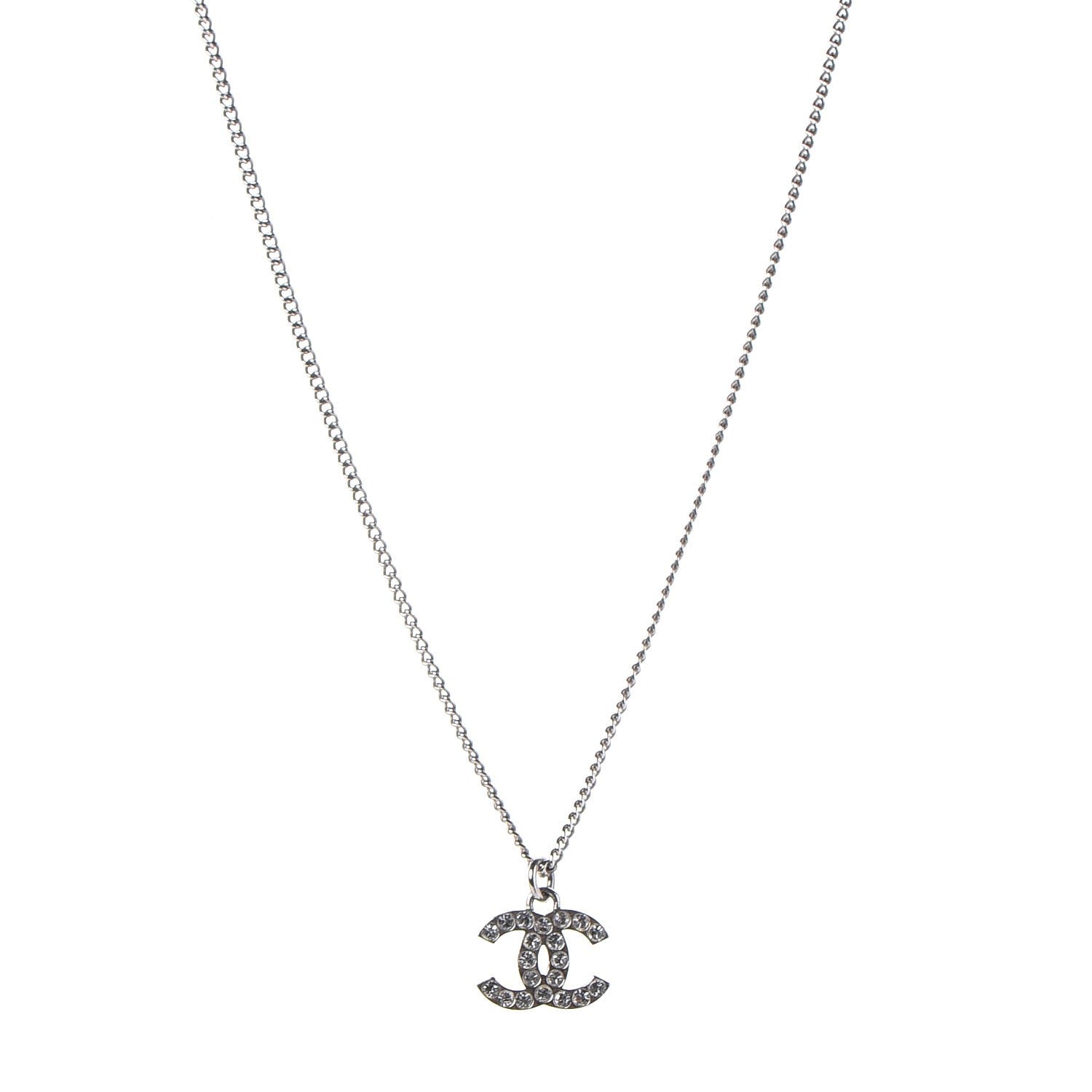 Chanel Crystal CC Necklace Silver 1 of 7