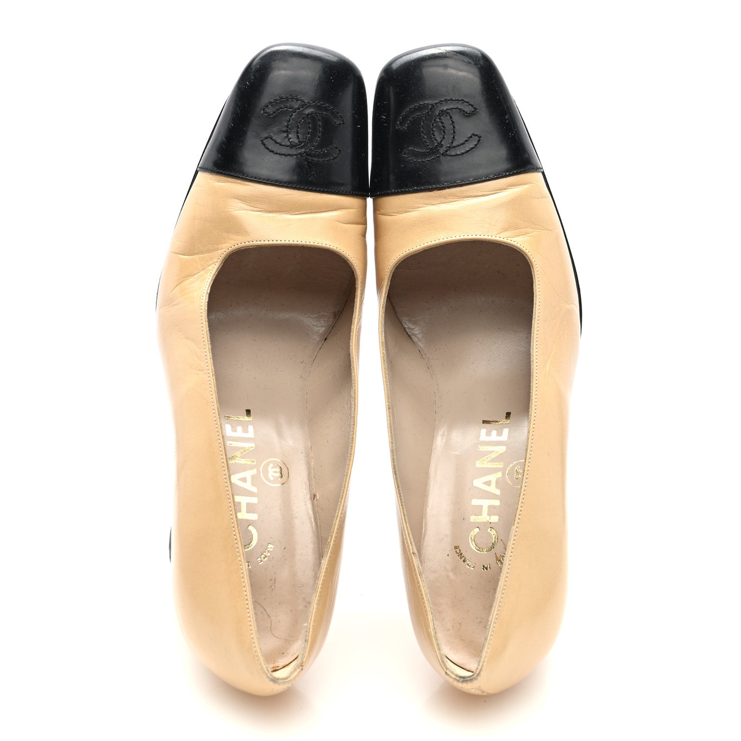 Lambskin Cap Toe CC Pumps 36.5 Beige Black