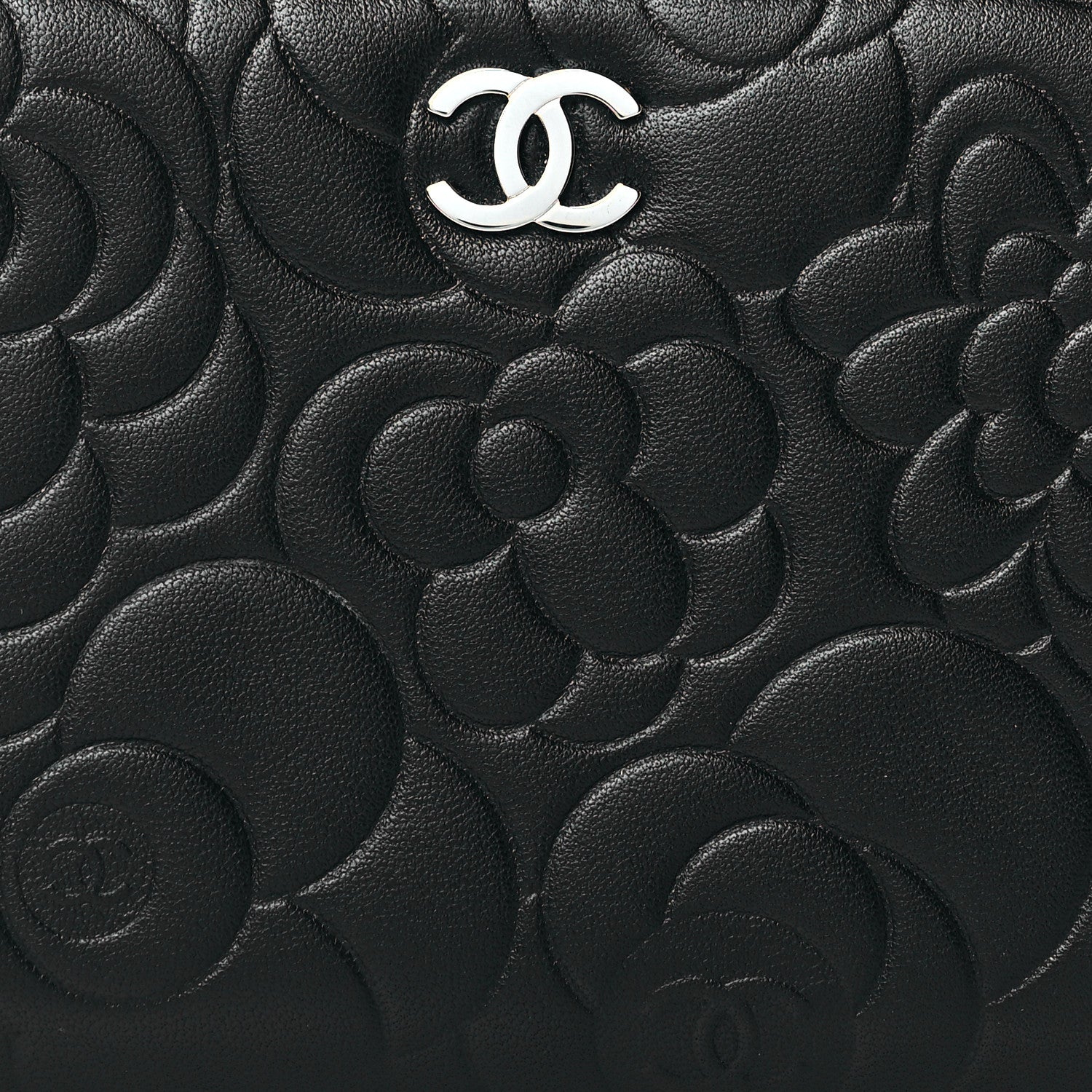 Chanel Lambskin Camellia Embossed Large Zip Around Gusset Wallet Black 9 of 9