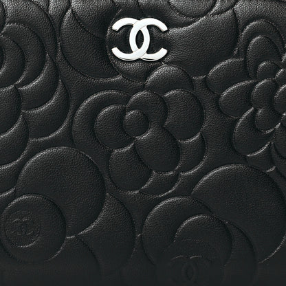 Chanel Lambskin Camellia Embossed Large Zip Around Gusset Wallet Black 9 of 9