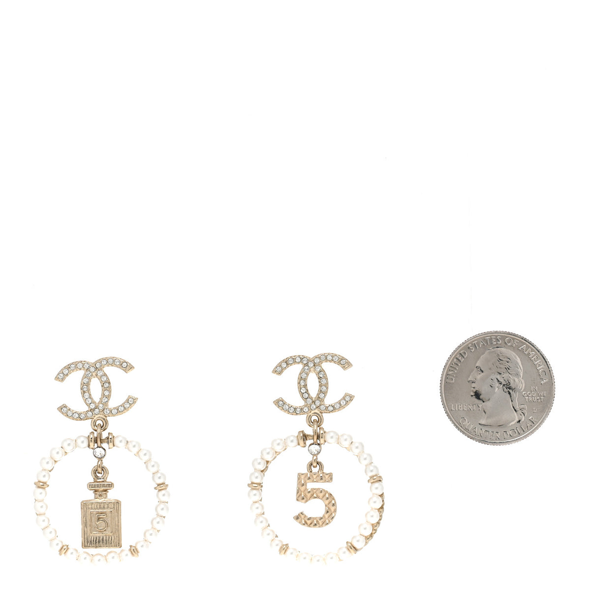 Chanel Crystal Pearl Chanel Charms CC Drop Earrings Gold 2 of 5