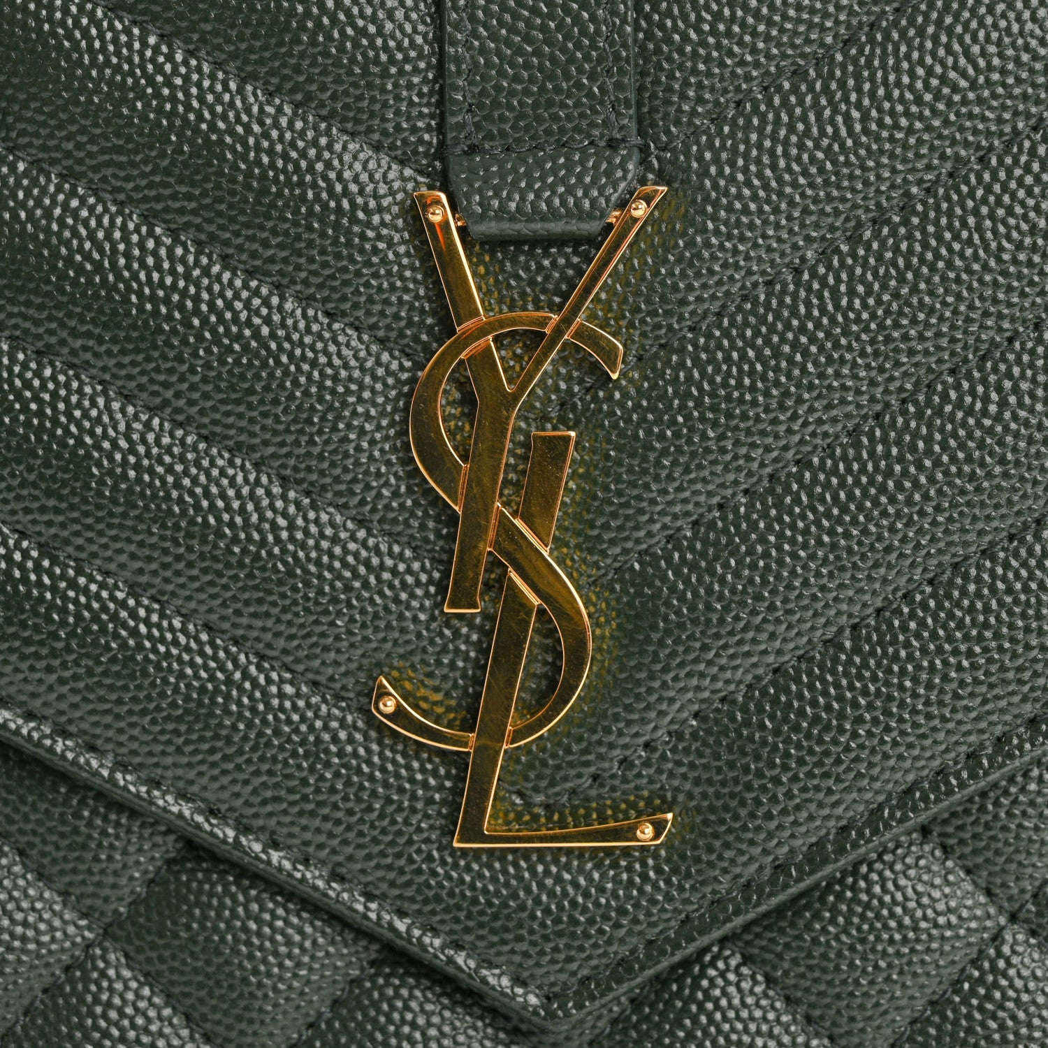 Saint Laurent Grain De Poudre Textured Mixed Matelasse Triquilt Monogram Clutch Vert Fonce 11 of 12