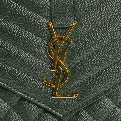 Saint Laurent Grain De Poudre Textured Mixed Matelasse Triquilt Monogram Clutch Vert Fonce 11 of 12