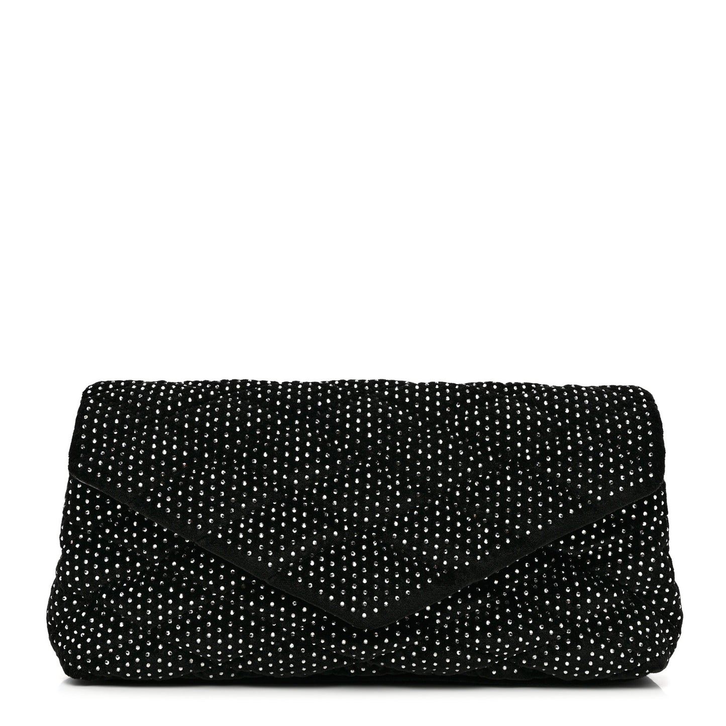 Velvet Lambskin Quilted Rhinestone Sade Puffer Envelope Clutch Black