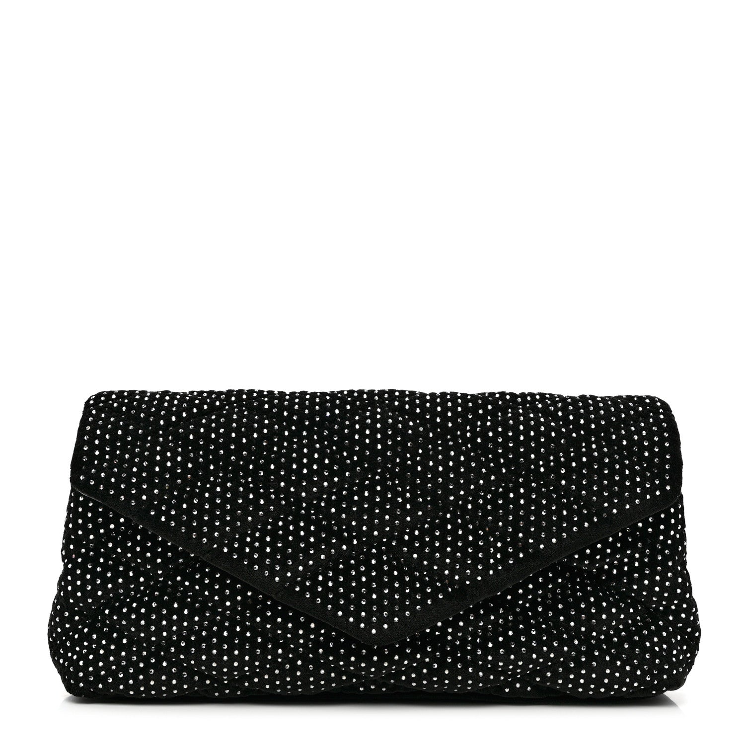 Saint Laurent Velvet Lambskin Quilted Rhinestone Sade Puffer Envelope Clutch Black 1 of 7