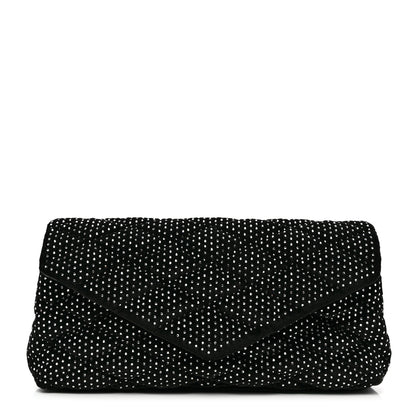 Saint Laurent Velvet Lambskin Quilted Rhinestone Sade Puffer Envelope Clutch Black 1 of 7