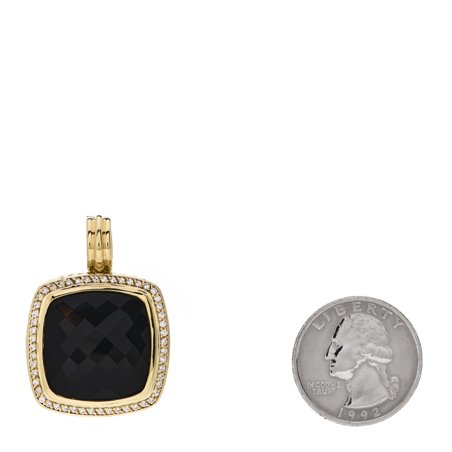 David Yurman 18K Yellow Gold Diamond Black Onyx 20mm Albion Enhancer Pendant 2 of 4
