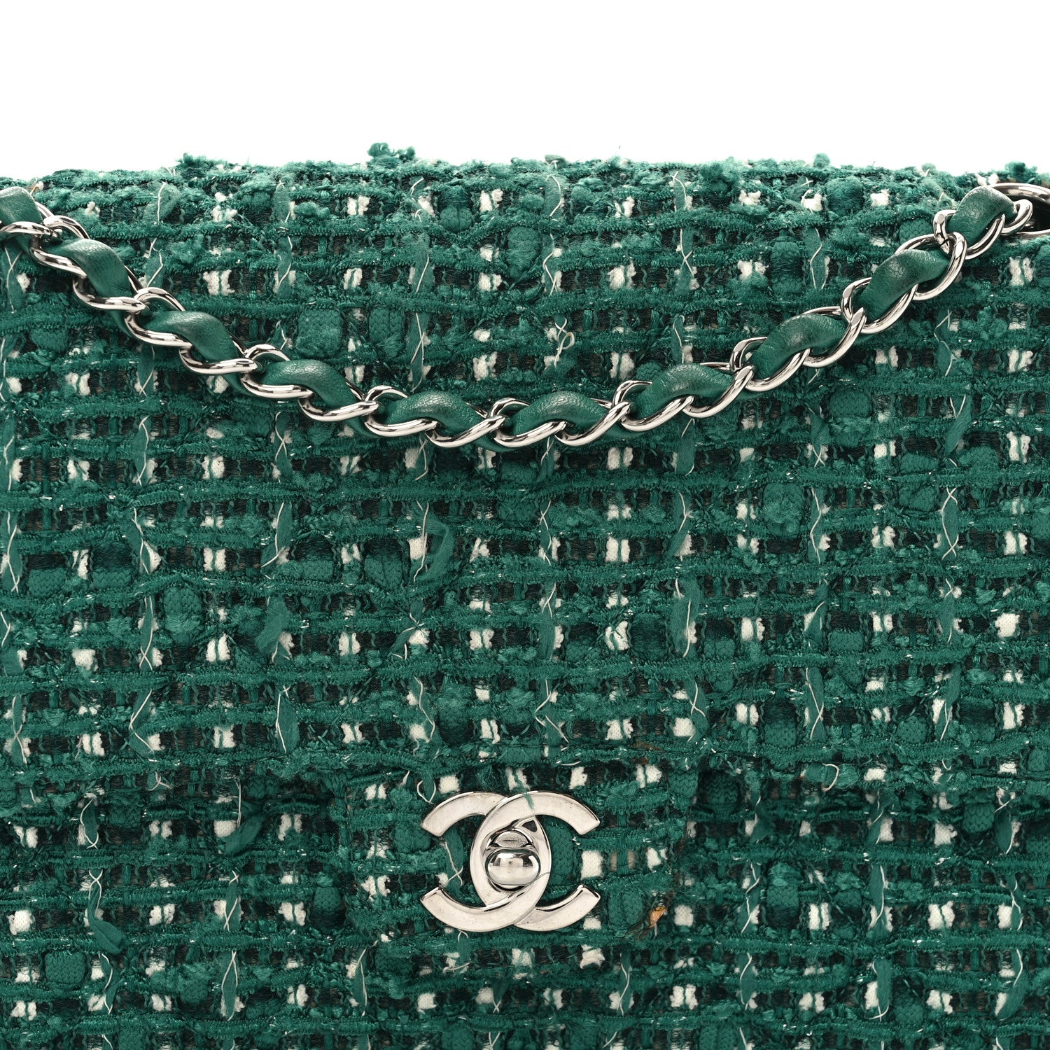 Chanel Tweed Quilted Medium Double Flap Green 8 of 13