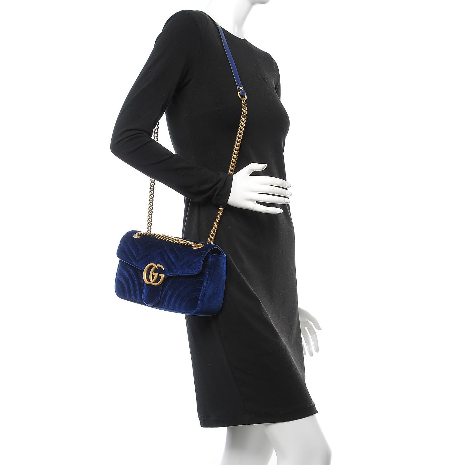 Gucci Velvet Matelasse Small GG Marmont Shoulder Bag Cobalt Blue 2 of 7