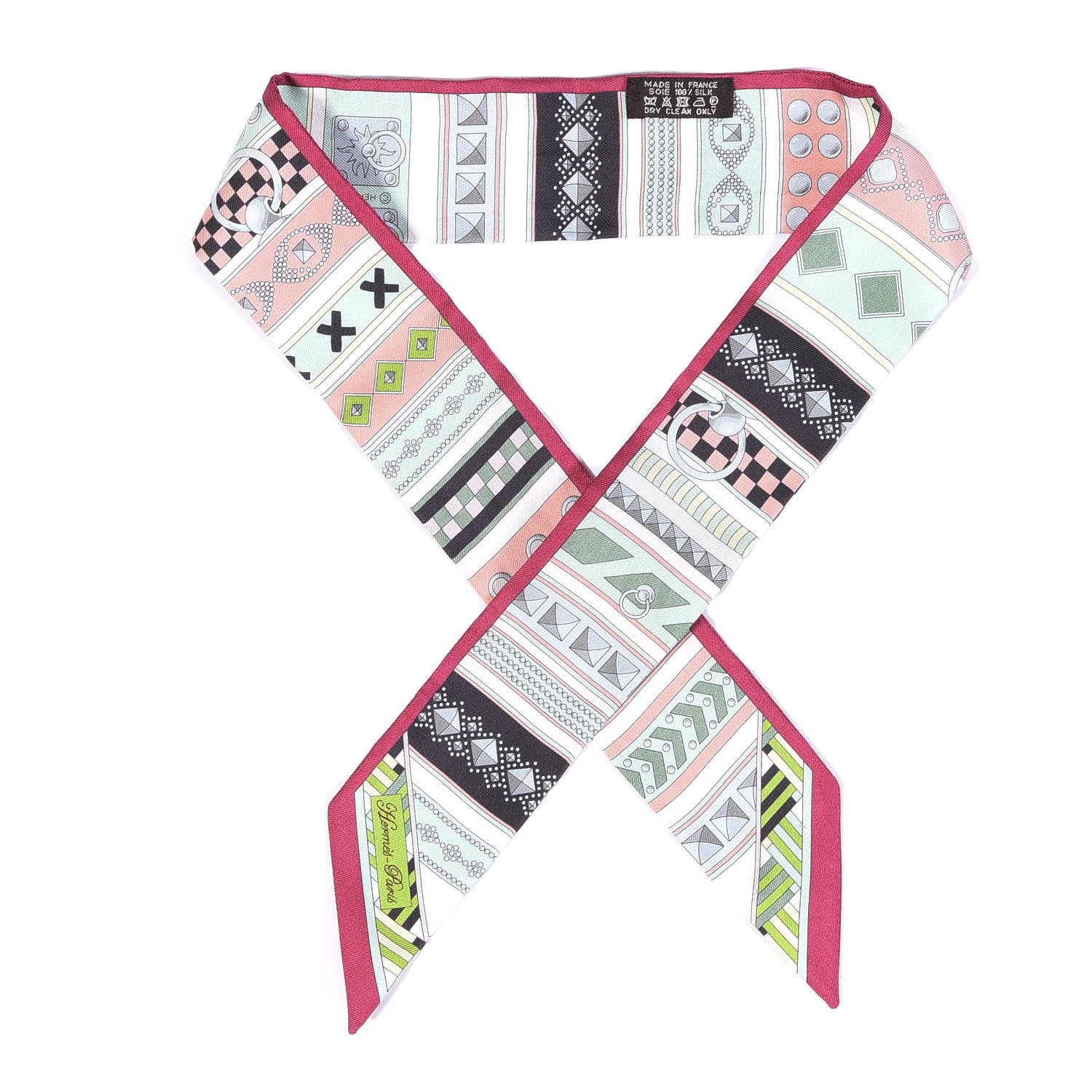 Hermes Silk Colliers De Chiens Twilly Rose Vif Vert D Eau Rose 1 of 3