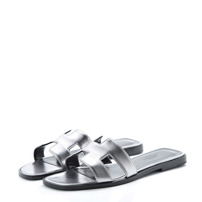 Hermes Metallic Nappa Oran Sandals 36 Argent 3 of 7