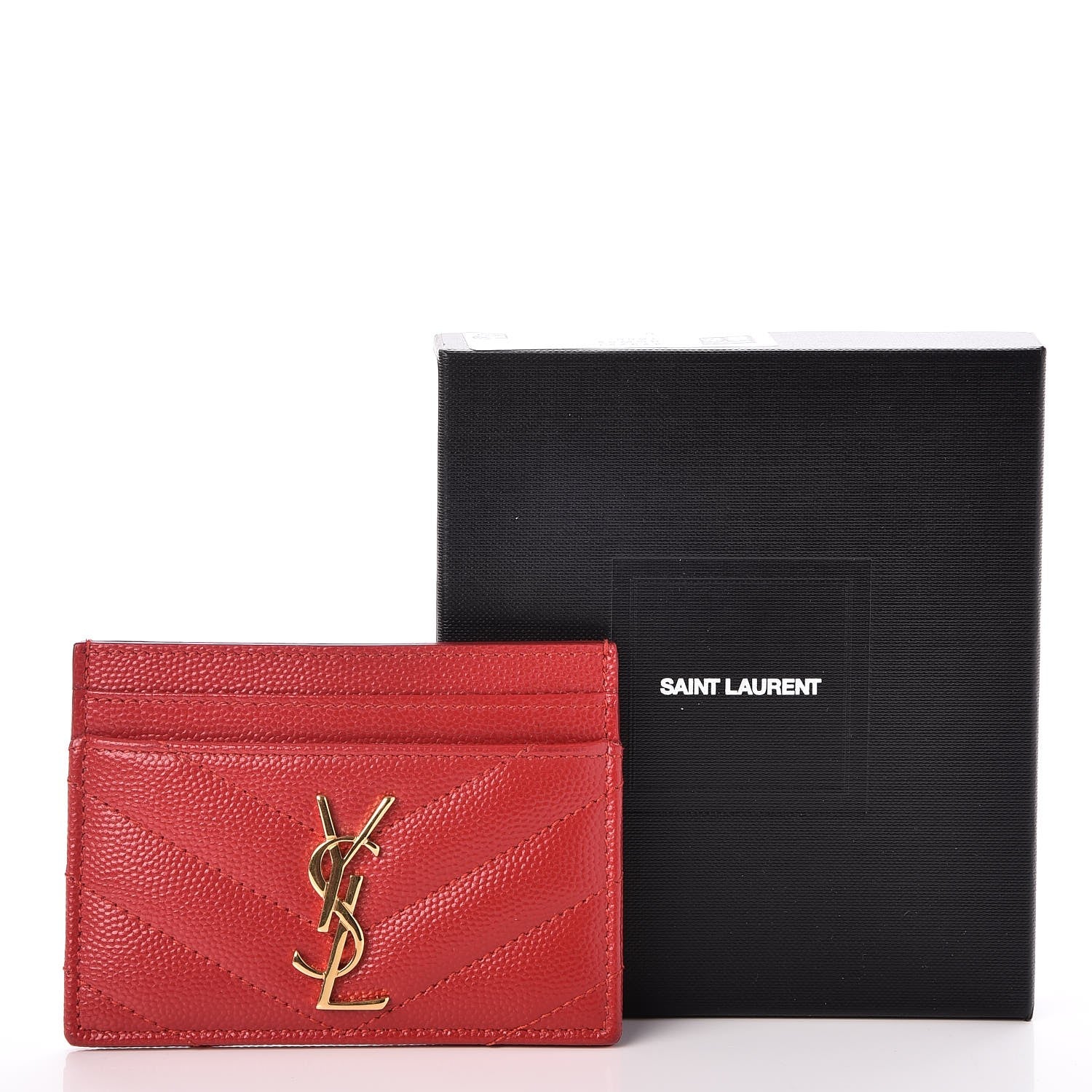 Saint Laurent Grain De Poudre Matelasse Chevron Monogram Credit Card Case New Red 8 of 8