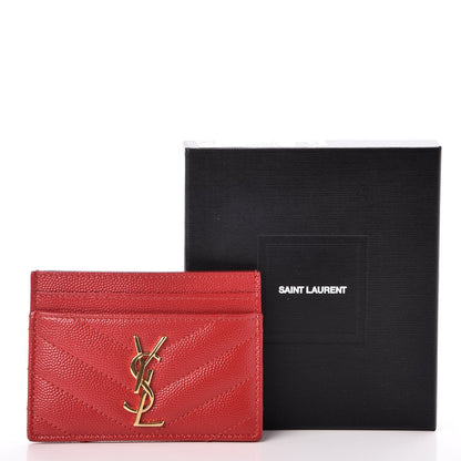 Saint Laurent Grain De Poudre Matelasse Chevron Monogram Credit Card Case New Red 8 of 8
