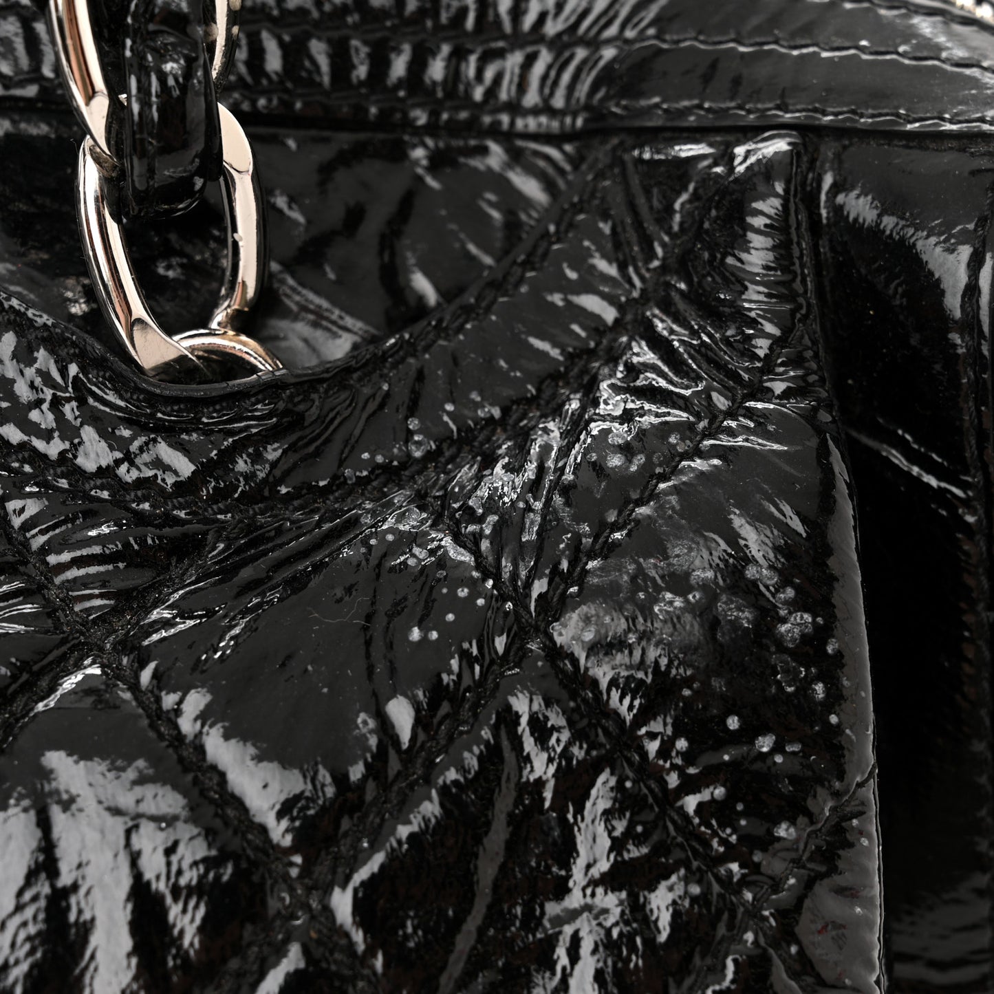 Patent Quilted Day Glo Flap Bag Black
