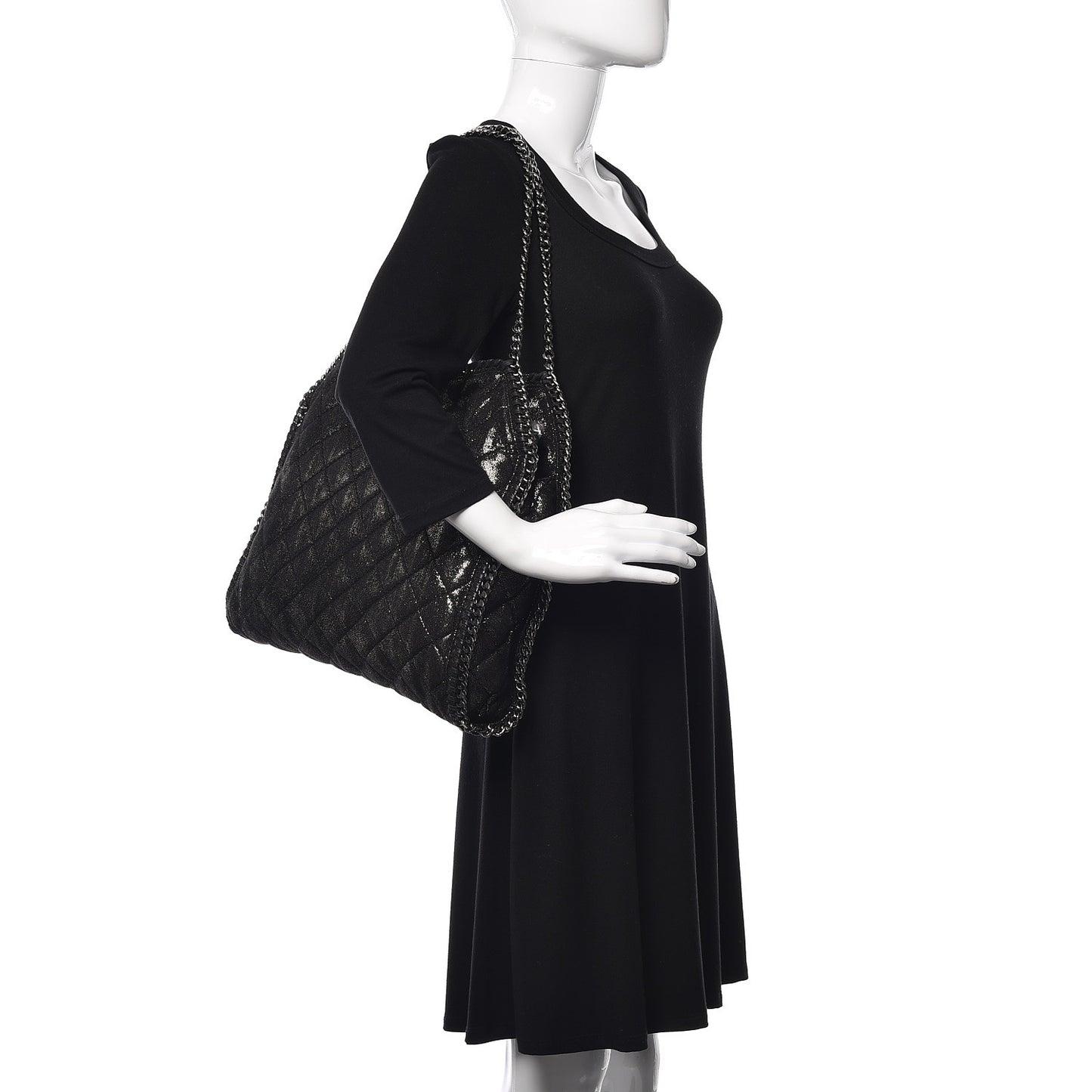 Chamois Shiny Dotted Quilted Big Falabella Tote Ruthenium