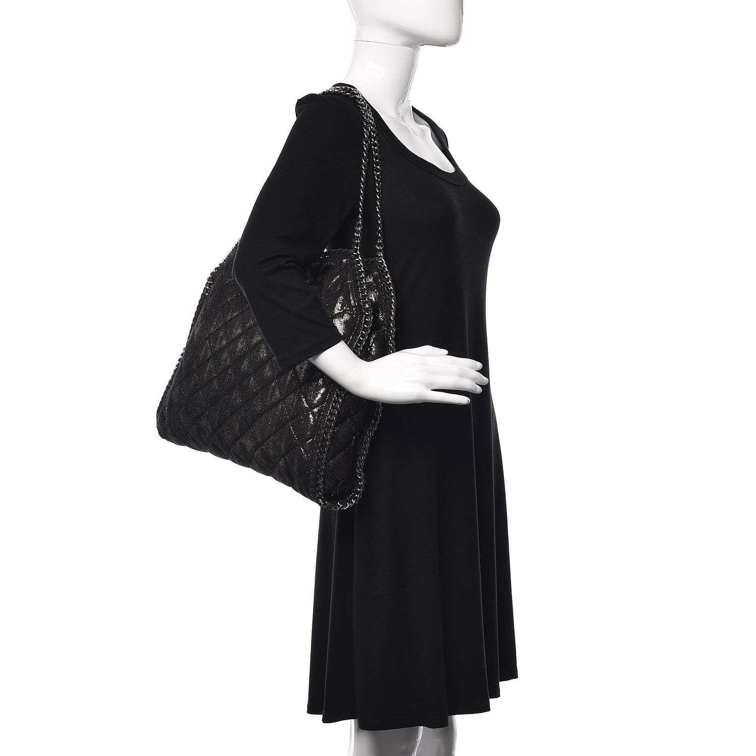 Stella McCartney Chamois Shiny Dotted Quilted Big Falabella Tote Ruthenium 2 of 12