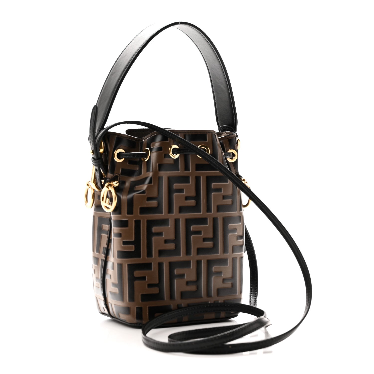 Fendi Vitello Liberty F is Fendi Bi-Color FF 1974 Embossed Mini Mon Tresor Bucket Bag Maya Black 3 of 10