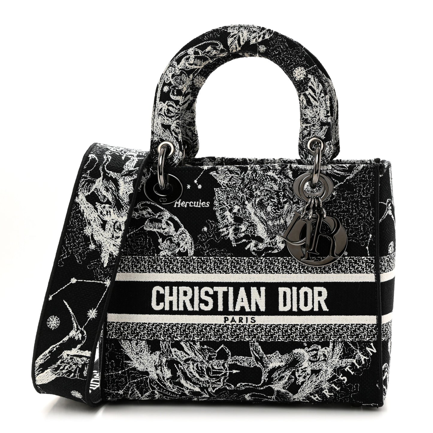 Canvas Embroidered Zodiac Toile De Jouy Medium Lady D-Lite Black