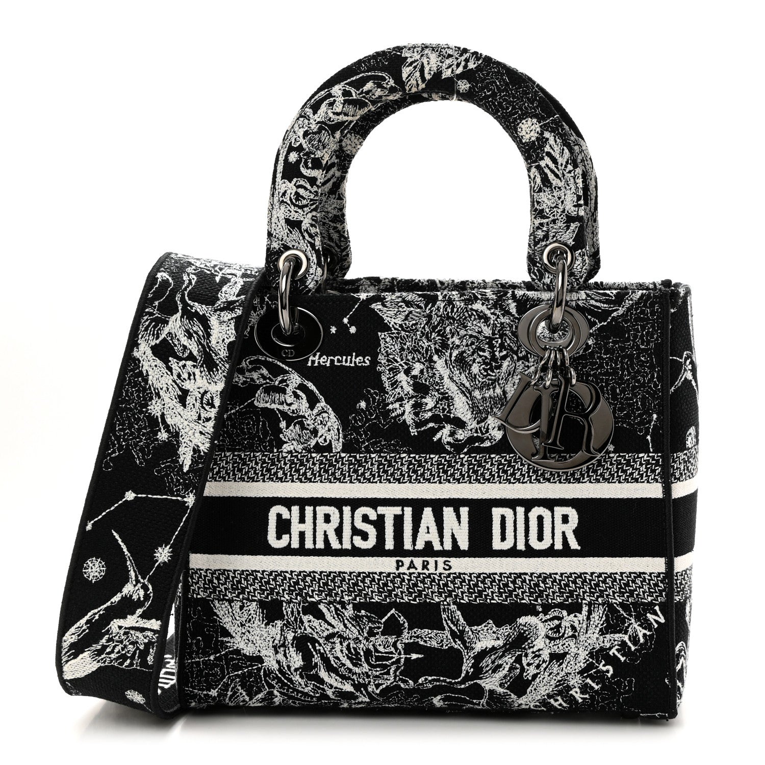 Christian Dior Canvas Embroidered Zodiac Toile De Jouy Medium Lady D-Lite Black 1 of 10