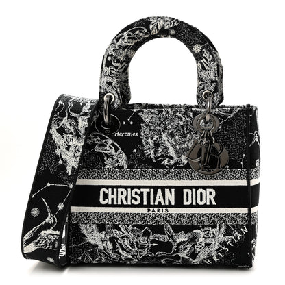 Christian Dior Canvas Embroidered Zodiac Toile De Jouy Medium Lady D-Lite Black 1 of 10
