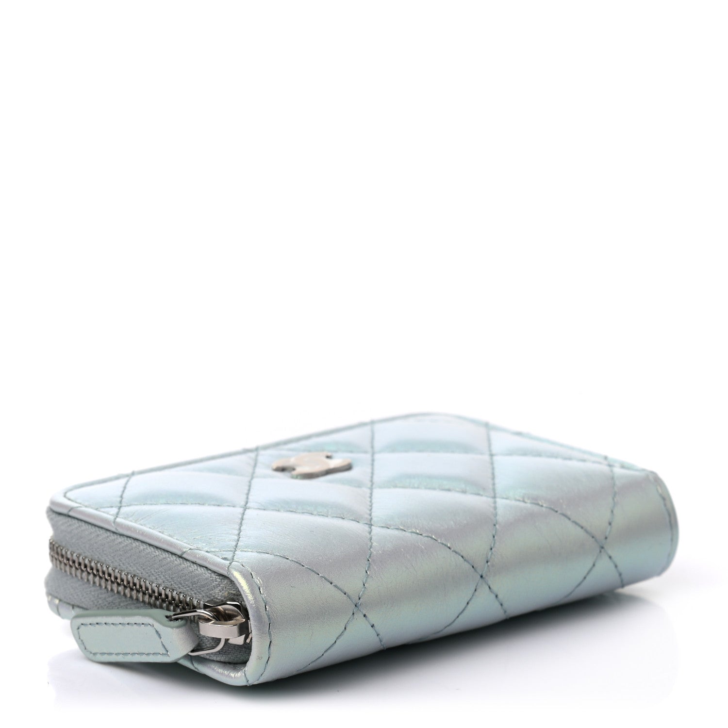 Chanel Iridescent Calfskin Quilted Zip Coin Purse Wallet Light Blue 4 of 7
