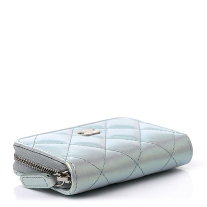 Chanel Iridescent Calfskin Quilted Zip Coin Purse Wallet Light Blue 4 of 7