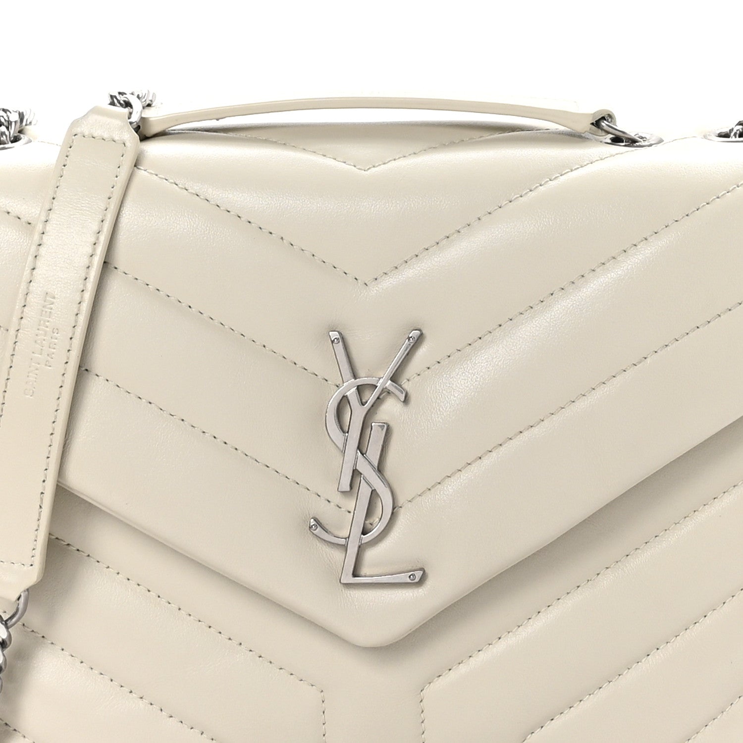 Saint Laurent Calfskin Y Quilted Monogram Small Loulou Chain Satchel Crema Soft 9 of 11