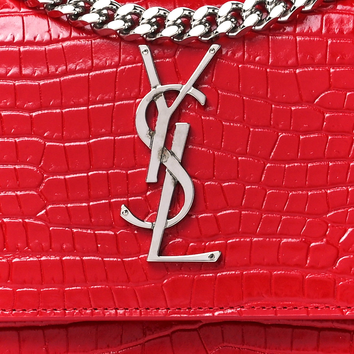 Calfskin Crocodile Embossed Medium Monogram Sunset Rouge Eros