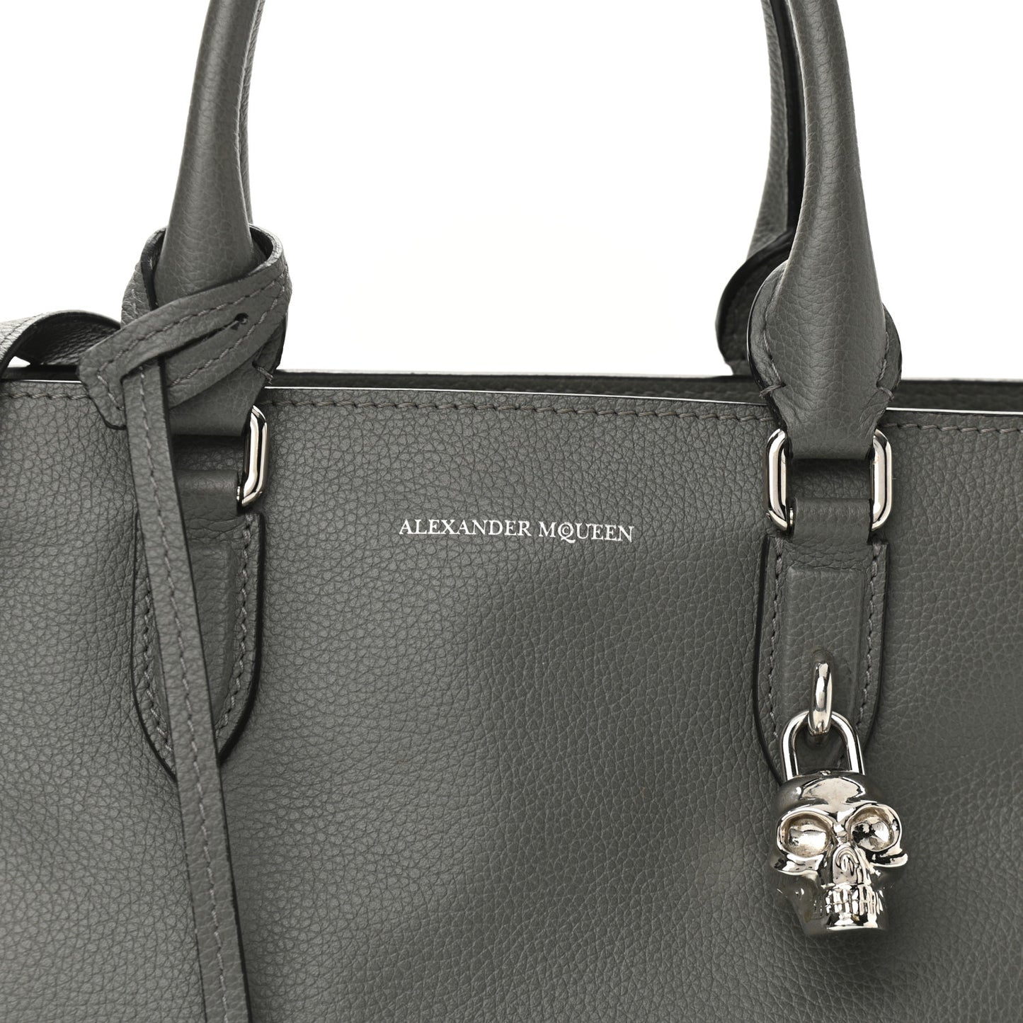 Pebbled Calfskin Small Skull Padlock Zip Around Tote Dark Grey