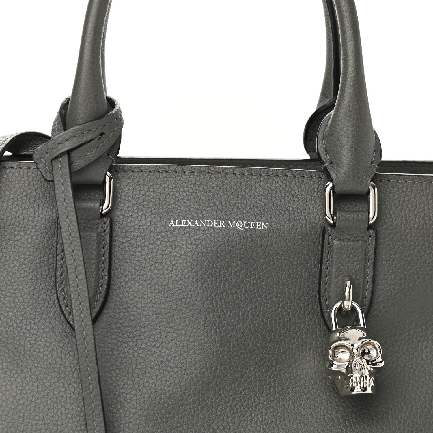 Alexander McQueen Pebbled Calfskin Small Skull Padlock Zip Around Tote Dark Grey 9 of 11