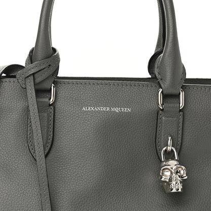 Alexander McQueen Pebbled Calfskin Small Skull Padlock Zip Around Tote Dark Grey 9 of 11