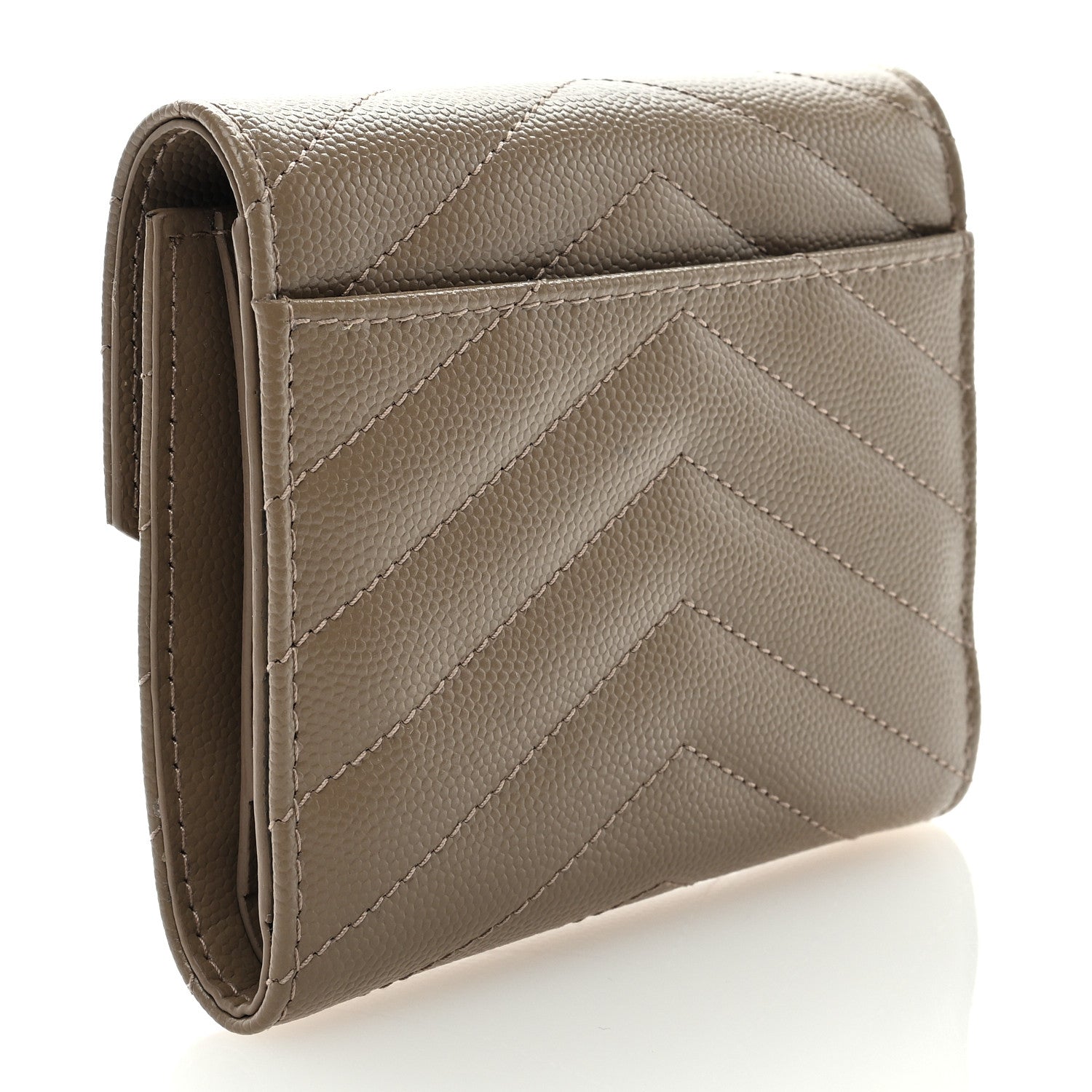 Saint Laurent Grain De Poudre Matelasse Chevron Monogram Compact Tri Fold Wallet Light Taupe 3 of 6