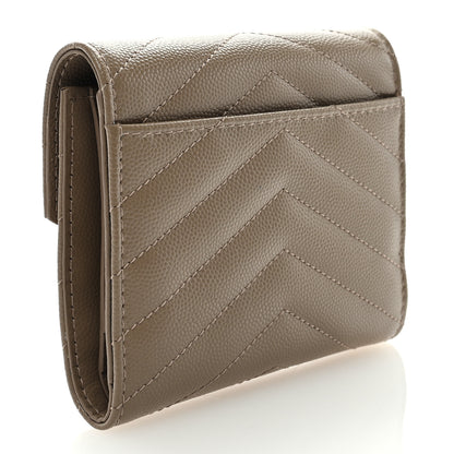 Saint Laurent Grain De Poudre Matelasse Chevron Monogram Compact Tri Fold Wallet Light Taupe 3 of 6