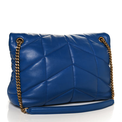 Saint Laurent Lambskin Quilted Medium Loulou Puffer Monogram Chain Satchel Majorele Blue 3 of 14
