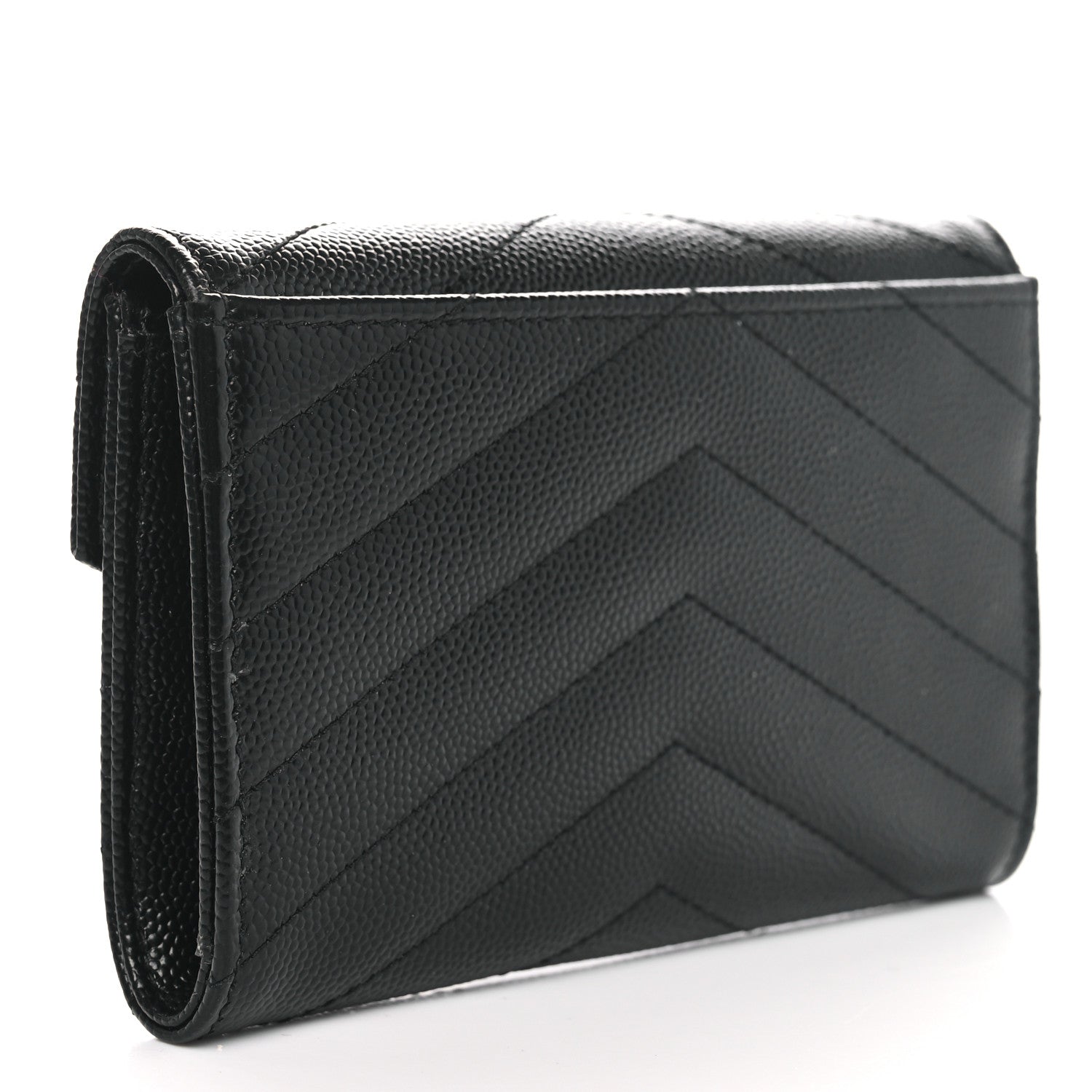 Saint Laurent Grain De Poudre Matelasse Chevron Small Monogram Envelope Wallet Black 3 of 6