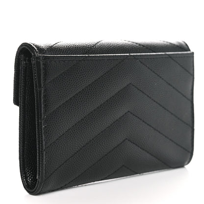 Saint Laurent Grain De Poudre Matelasse Chevron Small Monogram Envelope Wallet Black 3 of 6