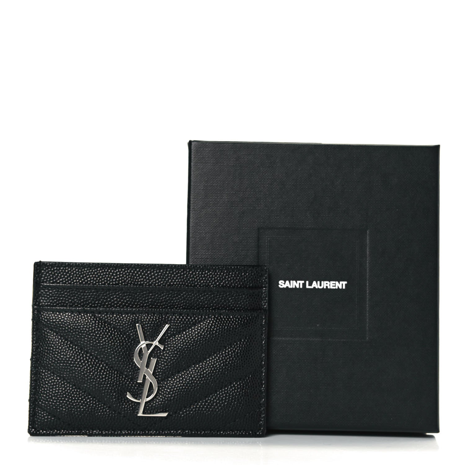 Saint Laurent Grain De Poudre Matelasse Chevron Monogram Credit Card Case Black 8 of 8