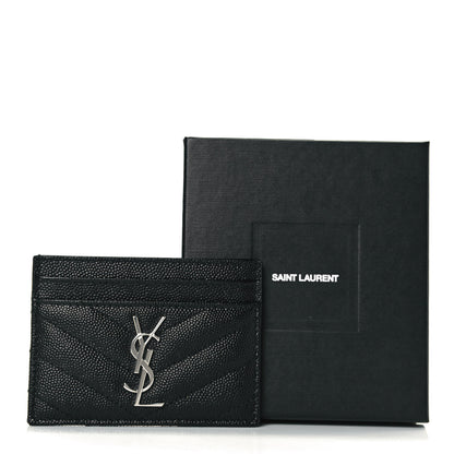 Saint Laurent Grain De Poudre Matelasse Chevron Monogram Credit Card Case Black 8 of 8