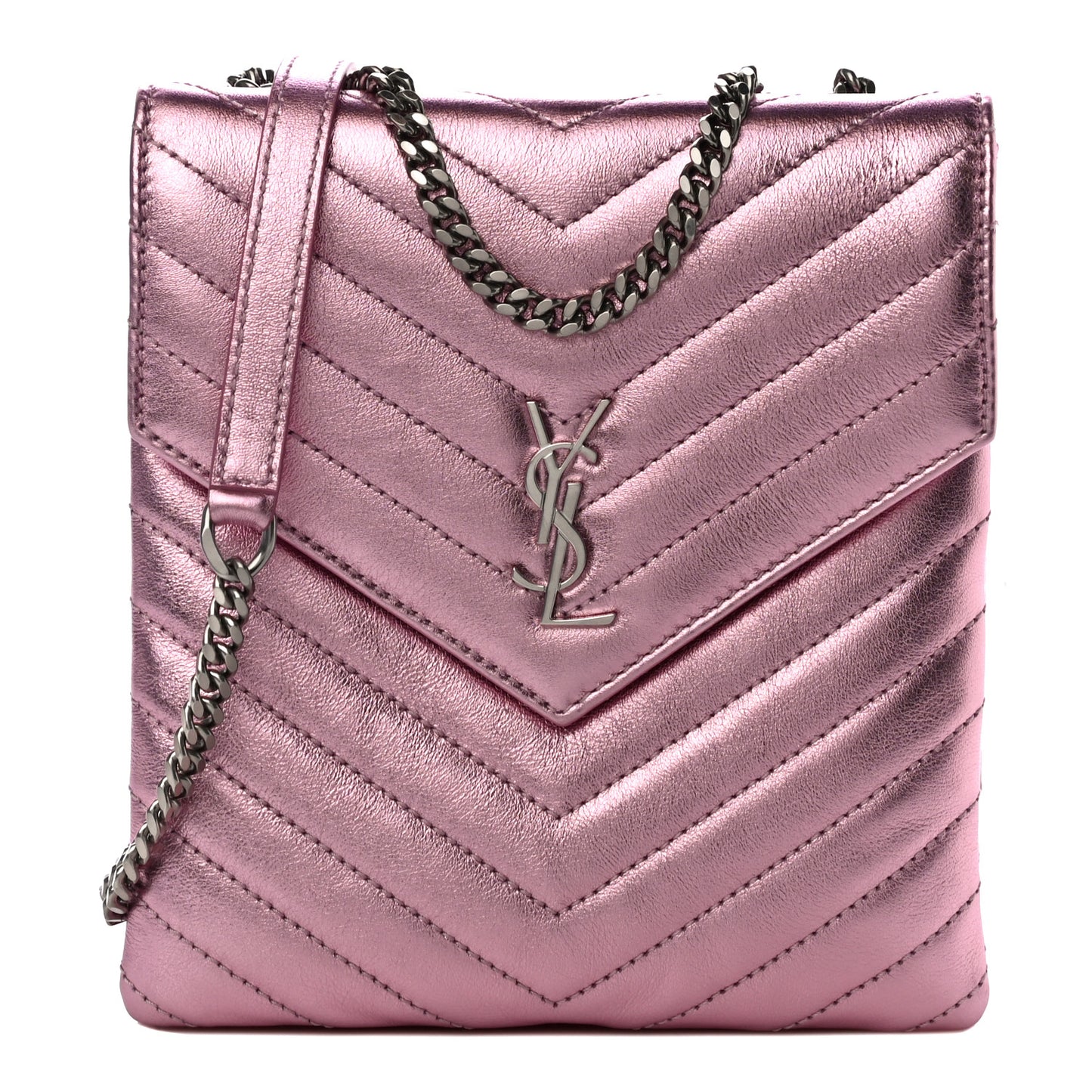 Metallic Lambskin Matelasse Monogram Double Flap Bag Azalea